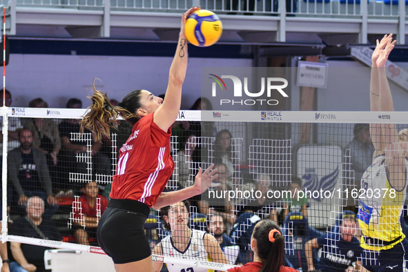 #10 Melina Emmanoulidou of Olympiacos Athens in action during the International Trophy ''Una squadra per un sorriso,'' Final 3rd-4th place m...