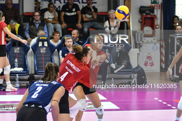 #4 Ivana Vanjak and #18 Yasmine Abderrahim of Olympiacos Athens are in action during the International Trophy ''Una squadra per un sorriso,'...