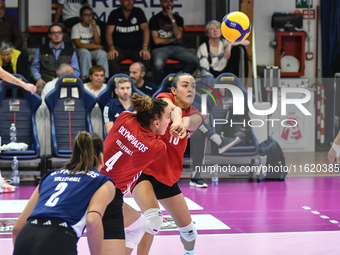 #4 Ivana Vanjak and #18 Yasmine Abderrahim of Olympiacos Athens are in action during the International Trophy ''Una squadra per un sorriso,'...