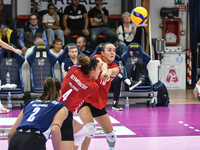 #4 Ivana Vanjak and #18 Yasmine Abderrahim of Olympiacos Athens are in action during the International Trophy ''Una squadra per un sorriso,'...