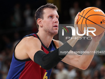 Jan Vesely plays during the match between FC Barcelona and Coviran Granada, corresponding to week 1 of the Liga Endesa, at the Palau Blaugra...