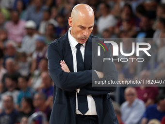 Joan Penarroya coaches during the match between FC Barcelona and Coviran Granada, corresponding to week 1 of the Liga Endesa, at the Palau B...