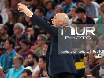 Joan Penarroya coaches during the match between FC Barcelona and Coviran Granada, corresponding to week 1 of the Liga Endesa, at the Palau B...