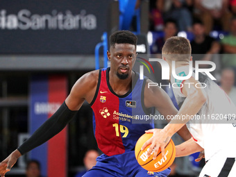 Youssoupha Fall plays during the match between FC Barcelona and Coviran Granada, corresponding to week 1 of the Liga Endesa, at the Palau Bl...