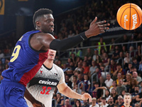 Youssoupha Fall plays during the match between FC Barcelona and Coviran Granada, corresponding to week 1 of the Liga Endesa, at the Palau Bl...