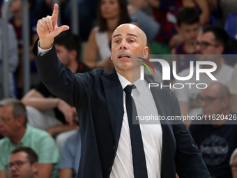 Joan Penarroya coaches during the match between FC Barcelona and Coviran Granada, corresponding to week 1 of the Liga Endesa, at the Palau B...