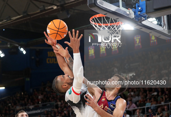 Nicolas Laprovittola and Gian Clavell play during the match between FC Barcelona and Coviran Granada, corresponding to week 1 of the Liga En...