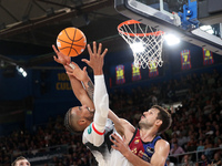 Nicolas Laprovittola and Gian Clavell play during the match between FC Barcelona and Coviran Granada, corresponding to week 1 of the Liga En...