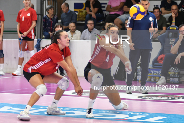 #18 Yasmine Abderrahim and #4 Ivana Vanjak of Olympiacos Athens participate in the International Trophy ''Una squadra per un sorriso,'' Fina...