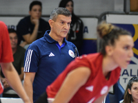 Lorenzo Micelli coaches Olympiacos Athens during the International Trophy ''Una squadra per un sorriso,'' Final 3rd-4th place match between...