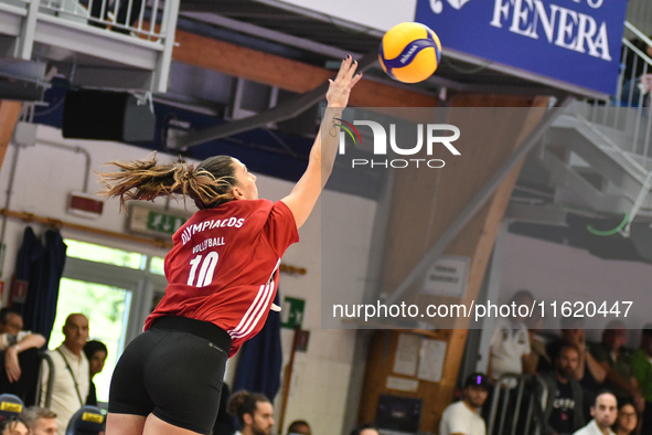 #10 Melina Emmanoulidou of Olympiacos Athens in action during the International Trophy ''Una squadra per un sorriso,'' Final 3rd-4th place m...