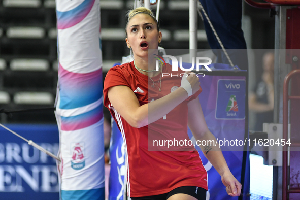 Bianca Farriol of Olympiacos Athens celebrates a point during the team's International Trophy ''Una squadra per un sorriso,'' Final 3rd-4th...