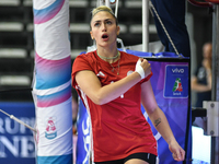 Bianca Farriol of Olympiacos Athens celebrates a point during the team's International Trophy ''Una squadra per un sorriso,'' Final 3rd-4th...