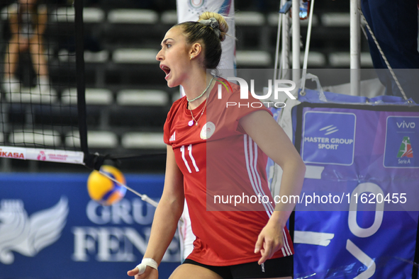 Bianca Farriol of Olympiacos Athens celebrates a point during the team's International Trophy ''Una squadra per un sorriso,'' Final 3rd-4th...