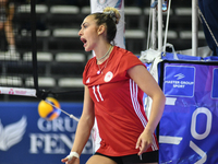 Bianca Farriol of Olympiacos Athens celebrates a point during the team's International Trophy ''Una squadra per un sorriso,'' Final 3rd-4th...