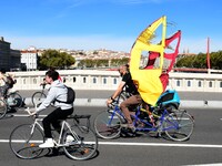 Several hundred people participate in a bike ride in Lyon, France, on September 29, 2024, for the first bike festival. (