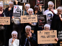 Protesters call for the release of Paul Watson from the Sea Shepherd association in Lyon, France, on September 29, 2024. (