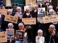 Protesters call for the release of Paul Watson from the Sea Shepherd association in Lyon, France, on September 29, 2024. (