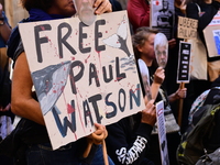 Protesters call for the release of Paul Watson from the Sea Shepherd association in Lyon, France, on September 29, 2024. (