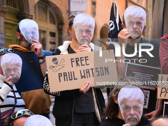 Protesters call for the release of Paul Watson from the Sea Shepherd association in Lyon, France, on September 29, 2024. (