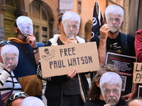 Protesters call for the release of Paul Watson from the Sea Shepherd association in Lyon, France, on September 29, 2024. (