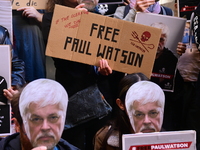 Protesters call for the release of Paul Watson from the Sea Shepherd association in Lyon, France, on September 29, 2024. (