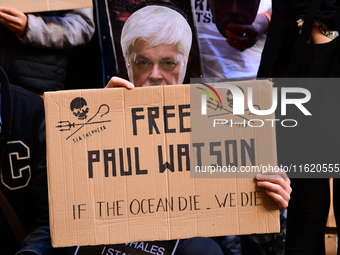 Protesters call for the release of Paul Watson from the Sea Shepherd association in Lyon, France, on September 29, 2024. (