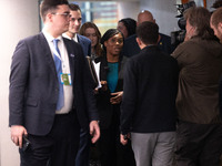 Kemi Badenoch MP, the second favorite to be the new Tory leader, walks through the ICC surrounded by her security detail at the Conservative...