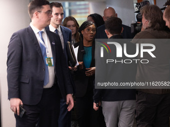 Kemi Badenoch MP, the second favorite to be the new Tory leader, walks through the ICC surrounded by her security detail at the Conservative...