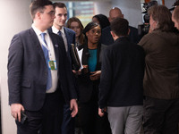 Kemi Badenoch MP, the second favorite to be the new Tory leader, walks through the ICC surrounded by her security detail at the Conservative...