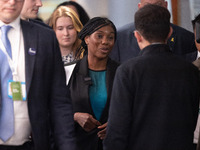 Kemi Badenoch MP, the second favorite to be the new Tory leader, walks through the ICC surrounded by her security detail at the Conservative...