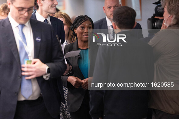 Kemi Badenoch MP, the second favorite to be the new Tory leader, walks through the ICC surrounded by her security detail at the Conservative...