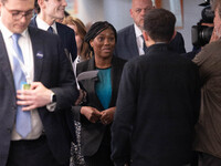 Kemi Badenoch MP, the second favorite to be the new Tory leader, walks through the ICC surrounded by her security detail at the Conservative...