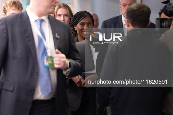 Kemi Badenoch MP, the second favorite to be the new Tory leader, walks through the ICC surrounded by her security detail at the Conservative...