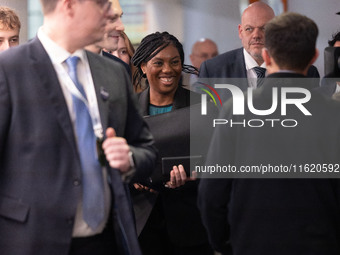 Kemi Badenoch MP, the second favorite to be the new Tory leader, walks through the ICC surrounded by her security detail at the Conservative...