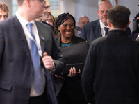 Kemi Badenoch MP, the second favorite to be the new Tory leader, walks through the ICC surrounded by her security detail at the Conservative...