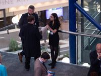 Delegates have fun at the Conservative Party Conference at the International Conference Centre in Birmingham, United Kingdom, on September 2...