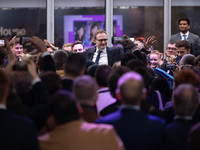 Tom Tugendhat MP gives a speech outside the InHouse marquee at the Conservative Party Conference at the International Conference Centre in B...