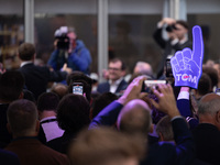 Tom Tugendhat MP gives a speech outside the InHouse marquee at the Conservative Party Conference at the International Conference Centre in B...