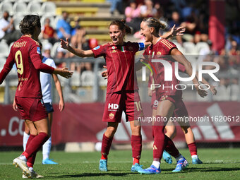 Manuela Giugliano of A.S. Roma Femminile celebrates after scoring the third goal during the fourth day of the Serie A Femminile eBay Champio...