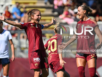 Manuela Giugliano of A.S. Roma Femminile celebrates after scoring the third goal during the fourth day of the Serie A Femminile eBay Champio...