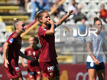 Manuela Giugliano of A.S. Roma Femminile celebrates after scoring the third goal during the fourth day of the Serie A Femminile eBay Champio...