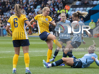 Laia Aleixandri #4 of Manchester City W.F.C. is fouled by the opponent during the Barclays FA Women's Super League match between Manchester...