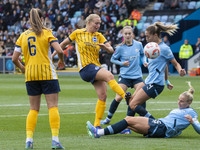 Laia Aleixandri #4 of Manchester City W.F.C. is fouled by the opponent during the Barclays FA Women's Super League match between Manchester...