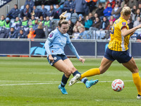 Lauren Hemp #11 of Manchester City W.F.C. takes a shot at goal during the Barclays FA Women's Super League match between Manchester City and...