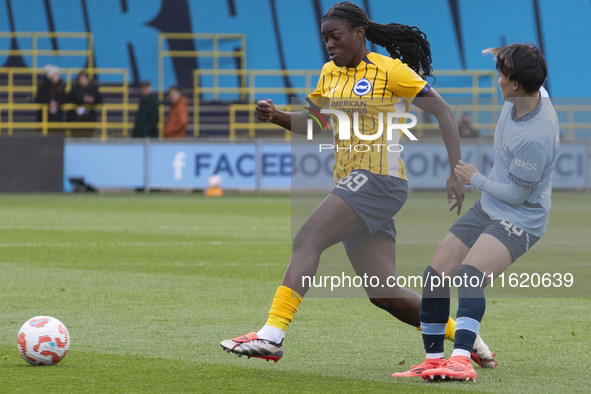 Michelle Agyemang #59 of Brighton & Hove Albion W.F.C. during the Barclays FA Women's Super League match between Manchester City and Brighto...