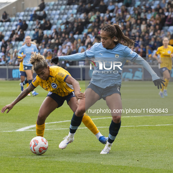 During the Barclays FA Women's Super League match between Manchester City and Brighton and Hove Albion at the Joie Stadium in Manchester, En...