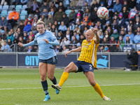 Maria Thorisdottir #2 of Brighton & Hove Albion W.F.C. is in action during the Barclays FA Women's Super League match between Manchester Cit...