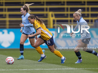 Fran Kirby #14 of Brighton & Hove Albion W.F.C. is in action during the Barclays FA Women's Super League match between Manchester City and B...