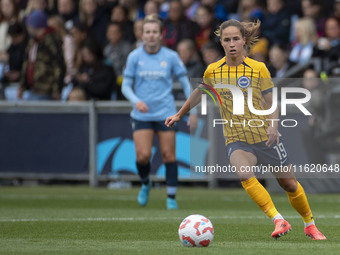 Marisa Olislagers #19 of Brighton & Hove Albion W.F.C. is in action during the Barclays FA Women's Super League match between Manchester Cit...